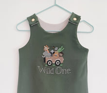 Load image into Gallery viewer, Wild One Embroidered Birthday Safari Romper