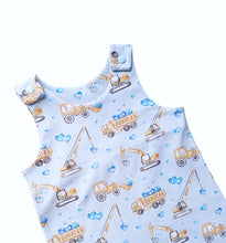 Load image into Gallery viewer, Valentine&#39;s Construction Romper Ready To Ship 9-12M
