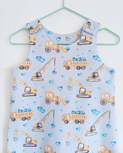 Load image into Gallery viewer, Valentine&#39;s Construction Romper Ready To Ship 9-12M
